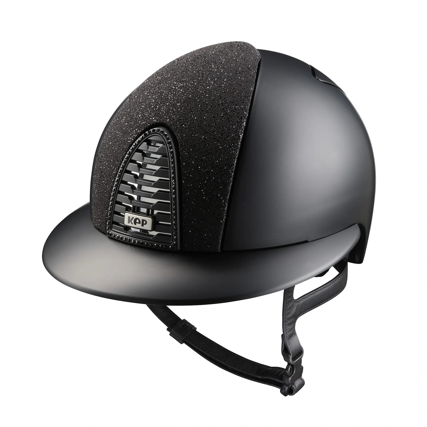 KEP Cromo 2.0 Textile Metal Schwarz - Textile Schwarz mit JET Glitzersteinen Rahmen - Textile Schwarz Gitter und KEP Logo - CHROME Untergitter - Vorderteil Einsatz "Vanity" Schwarz - Polo Visier