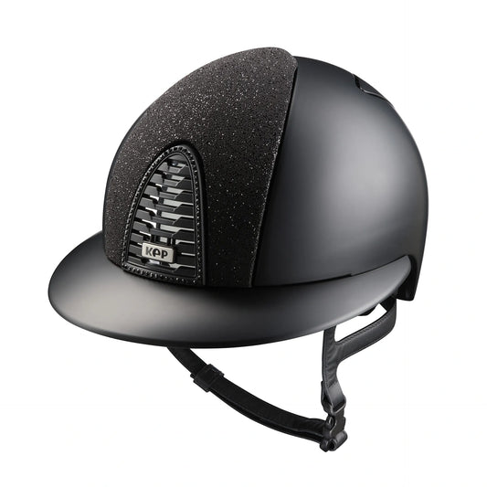 KEP Cromo 2.0 Textile Metal Schwarz - Textile Schwarz mit JET Glitzersteinen Rahmen - Textile Schwarz Gitter und KEP Logo - CHROME Untergitter - Vorderteil Einsatz "Vanity" Schwarz - Polo Visier