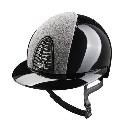 KEP Cromo 2.0 Glänzend Metal Schwarz - Glänzend Schwarz Rahmen, Gitter und KEP Logo - CHROME Untergitter - Vorderteil Einsatz "Vanity" Silber - SHINY KEP LOGO Schwarz Zircons - Polo Visier