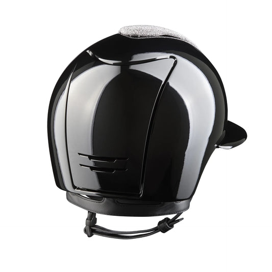 KEP Cromo 2.0 Glänzend Metal Schwarz - Glänzend Schwarz Rahmen, Gitter und KEP Logo - CHROME Untergitter - Vorderteil Einsatz "Vanity" Silber - SHINY KEP LOGO Schwarz Zircons - Polo Visier
