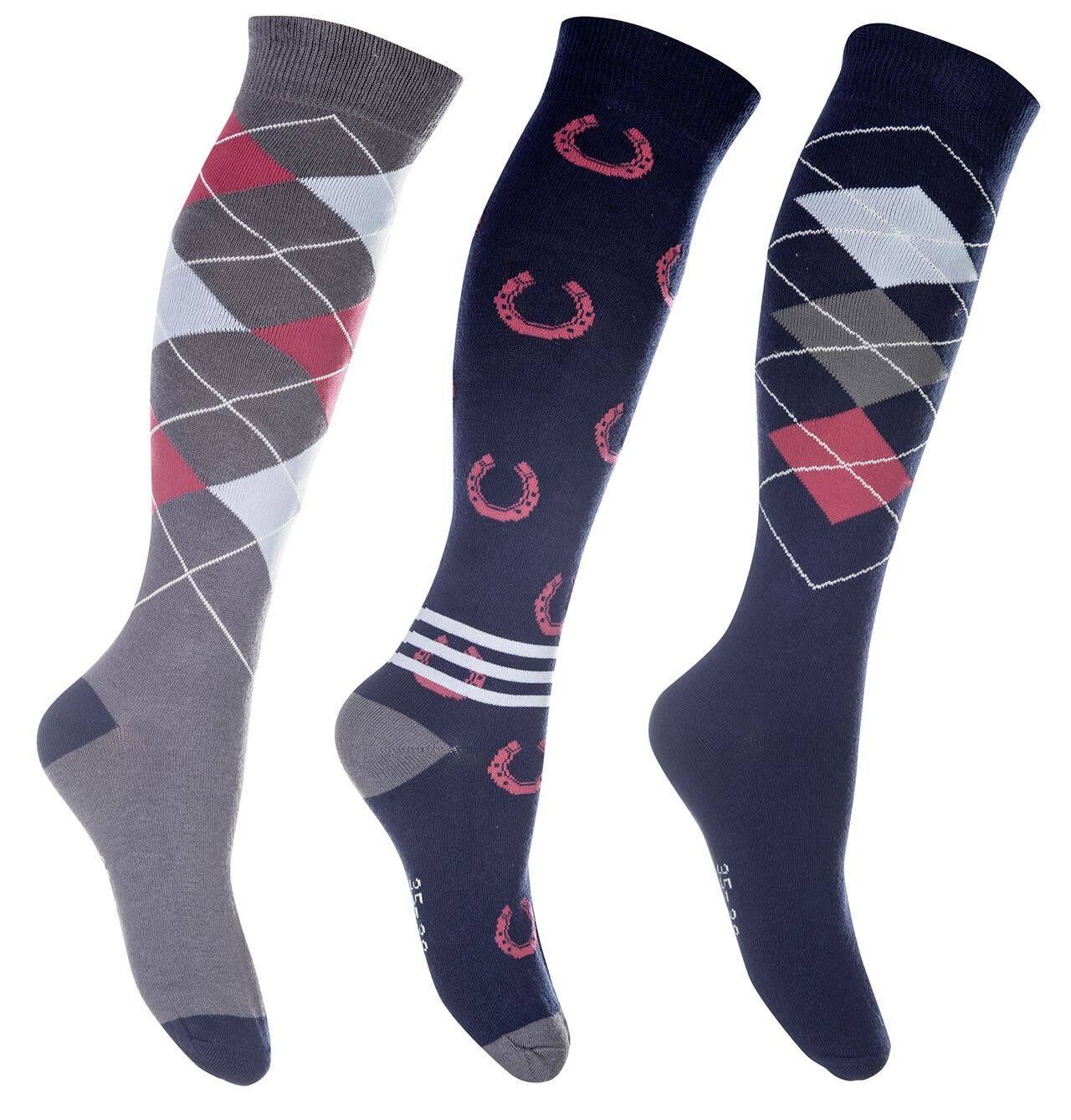 Reitsocken -Cardiff- 3er SetDunkelblau/Rot