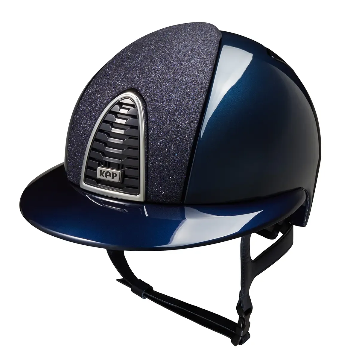 KEP Cromo 2.0 Shine Blau - CHROME Rahmen - Raw Blau Gitter, Untergitter und KEP Logo - Shine Blau Polo Visier - Vorderteil Einsatz Glitzer Blau