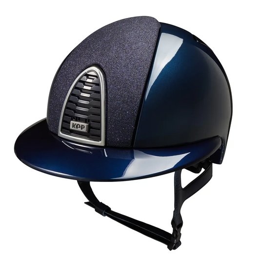 KEP Cromo 2.0 Shine Blau - CHROME Rahmen - Raw Blau Gitter, Untergitter und KEP Logo - Shine Blau Polo Visier - Vorderteil Einsatz Glitzer Blau