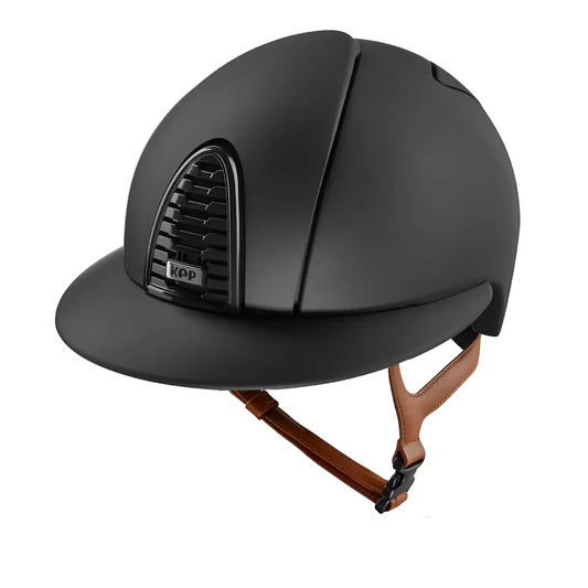 KEP Cromo 2.0 Matt Schwarz - Raw Schwarz Rahmen, Gitter, Untergitter und KEP Logo - Matt Schwarz Polo Visier - Ecoleder Beige Beriemung