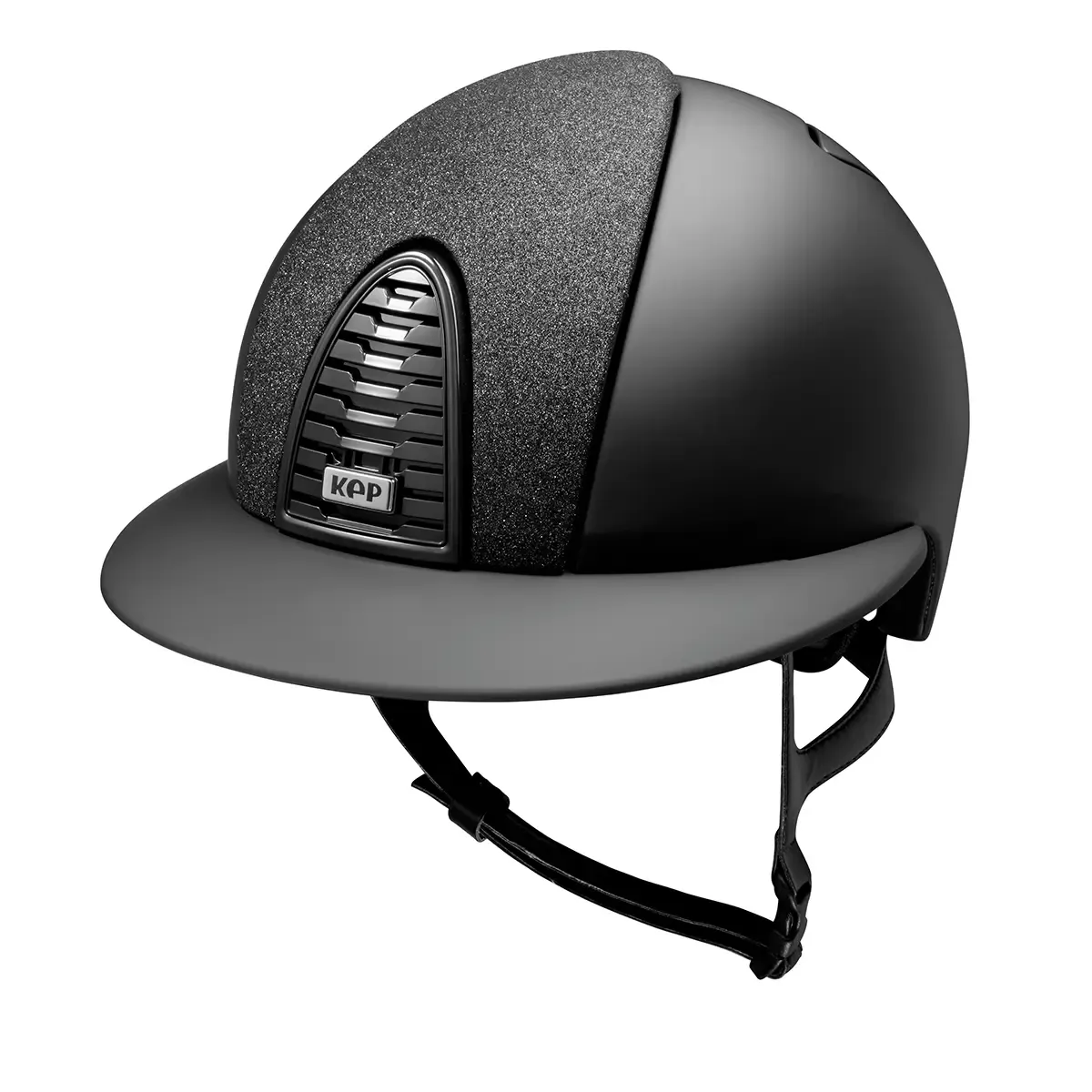 KEP Cromo 2.0 Matt Schwarz - Raw Schwarz Rahmen, Gitter, Untergitter und KEP Logo - Matt Schwarz Visier - Vorderteil Einsatz Glitzer Schwarz - Polo Visier