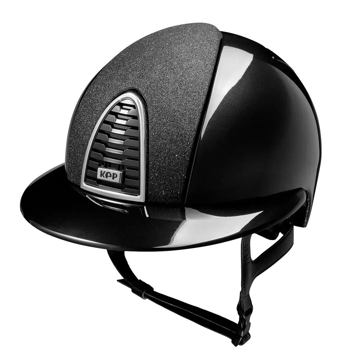 KEP Cromo 2.0 Shine Schwarz - CHROME Rahmen - Raw Schwarz Gitter, Untergitter und KEP Logo - Shine Schwarz Polo Visier - Vorderteil Einsatz Glitzer Schwarz