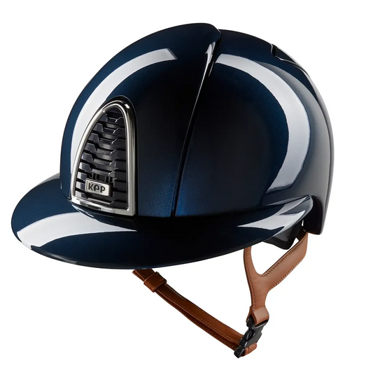 KEP Cromo 2.0 Shine Blau - CHROME Rahmen - Raw Blau Gitter, Untergitter und KEP Logo - Shine Blau Polo Visier - Ecoleder Beige Beriemung