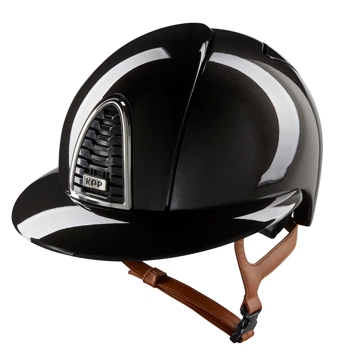 KEP Cromo 2.0 Shine Schwarz - CHROME Rahmen - Raw Schwarz Gitter, Untergitter und KEP Logo - Shine Schwarz Polo Visier - Ecoleder Beige Beriemung