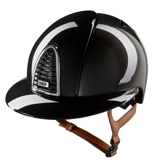 KEP Cromo 2.0 Shine Schwarz - CHROME Rahmen - Raw Schwarz Gitter, Untergitter und KEP Logo - Shine Schwarz Polo Visier - Ecoleder Beige Beriemung