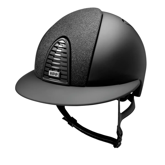 KEP Cromo 2.0 Matt Schwarz - Raw Schwarz Rahmen, Gitter, Untergitter und KEP Logo - Matt Schwarz Visier - Vorderteil Einsatz Glitzer Schwarz - Polo Visier