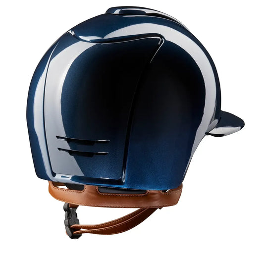 KEP Cromo 2.0 Shine Blau - CHROME Rahmen - Raw Blau Gitter, Untergitter und KEP Logo - Shine Blau Polo Visier - Ecoleder Beige Beriemung