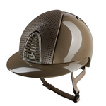 KEP Cromo 2.0 Diamond TAUPE - CHROME Rahmen mit weiß Glitzersteinen - CHROME Untergitter und KEP Logo - Diamond TAUPE Gitter - Vorderteil Einsatz "Verona" TAUPE/CHROME - Polo Visier - TAUPE Beriemung