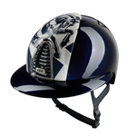 KEP Cromo 2.0 Glänzend Metal Blau - CHROME Rahmen mit Silber night Glitzersteinen - CHROME Untergitter und KEP Logo - Glänzend Blau Gitter - Vorderteil Einsatz "FURIUS" Blau - Polo Visier - KEP LOGO Blau