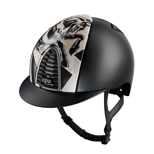 KEP Cromo 2.0 Textile Metal Schwarz - CHROME Rahmen und Untergitter - Textile Schwarz Gitter und KEP Logo - Vorderteil Einsatz "FURIUS" Braun - standard Visier - KEP LOGO SUEDE mit Glitzersteinen