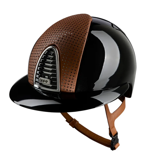 KEP Cromo 2.0 Glänzend Metal Schwarz - CHROME Rahmen, Untergitter und KEP Logo - Glänzend Schwarz Gitter - Vorderteil Einsatz "Verona" Beige/CHROME - Polo Visier