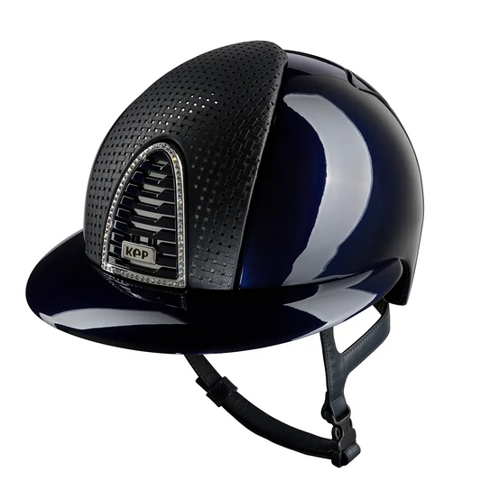 KEP Cromo 2.0 Glänzend Metal Blau - CHROME Rahmen mit weiß Glitzersteinen - CHROME Untergitter und KEP Logo - Glänzend Blau Gitter - Vorderteil Einsatz "Verona" Blau/CHROME - Polo Visier