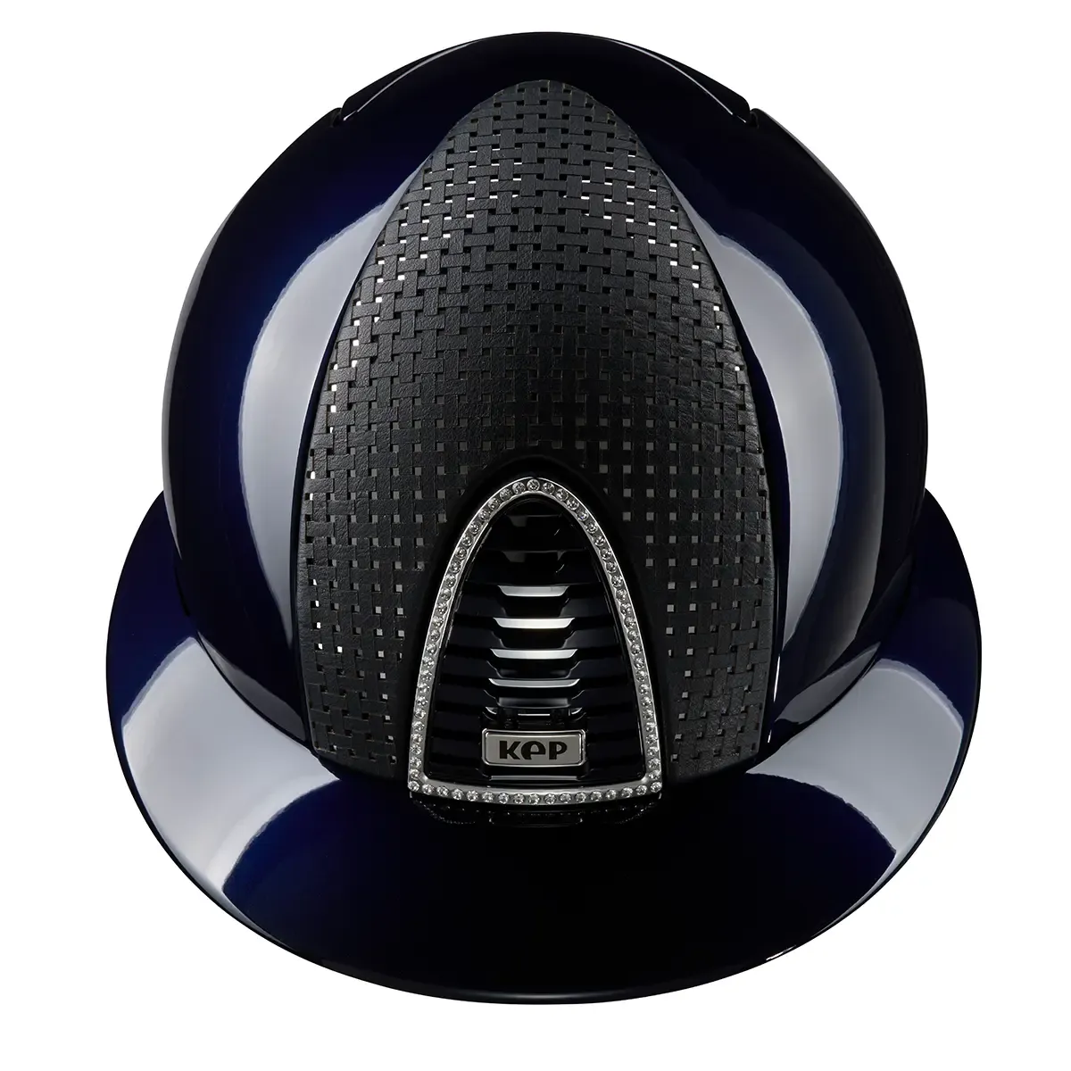KEP Cromo 2.0 Glänzend Metal Blau - CHROME Rahmen mit weiß Glitzersteinen - CHROME Untergitter und KEP Logo - Glänzend Blau Gitter - Vorderteil Einsatz "Verona" Blau/CHROME - Polo Visier