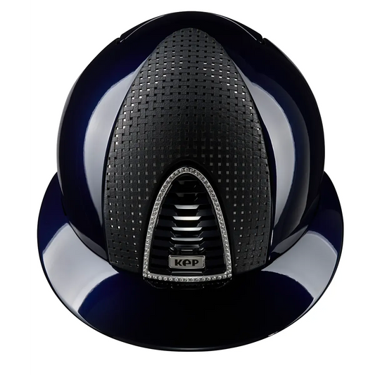 KEP Cromo 2.0 Glänzend Metal Blau - CHROME Rahmen mit weiß Glitzersteinen - CHROME Untergitter und KEP Logo - Glänzend Blau Gitter - Vorderteil Einsatz "Verona" Blau/CHROME - Polo Visier