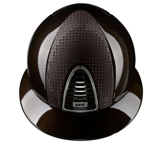 KEP Cromo 2.0 Glänzend Metal Braun - CHROME Rahmen, Untergitter und KEP Logo - Glänzend Braun Gitter - Vorderteil Einsatz "Verona" Braun/CHROME - Polo Visier - Beriemung Braun