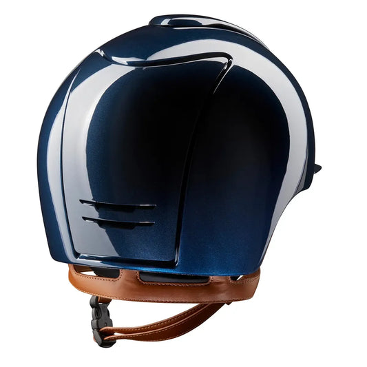 KEP Cromo 2.0 Shine Blau - CHROME Rahmen - Raw Blau Gitter, Untergitter und KEP Logo - Shine Blau Visier - Ecoleder Beige Beriemung