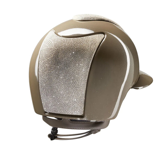 KEP Cromo 2.0 Diamond TAUPE - GOLD Rahmen mit Glitzersteinen weiß - Diamond TAUPE Gitter und KEP Logo - GOLD Untergitter - KEP LOGO GOLD mit Zircons weiß - Polo Visier - TAUPE Beriemung - Einsatz GALASSIA GOLD