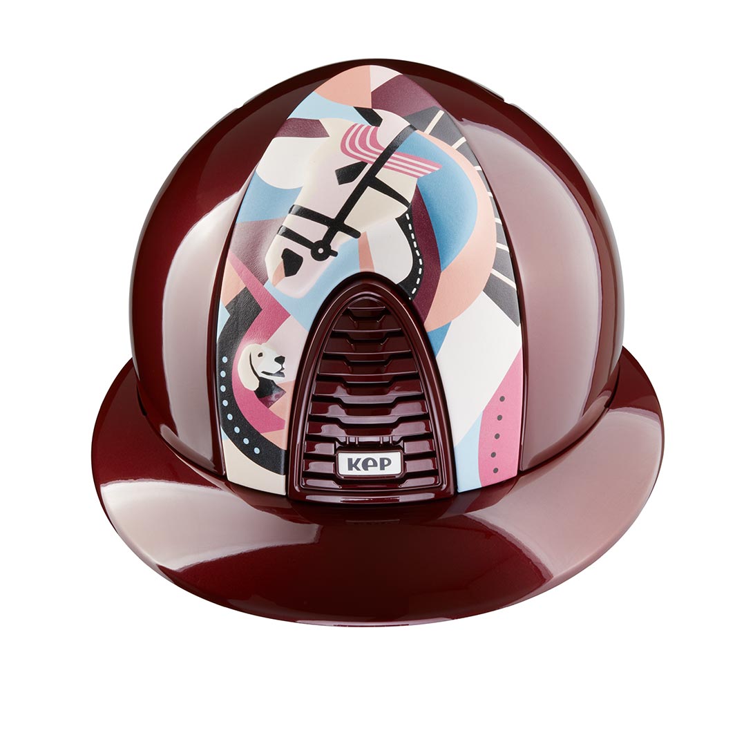 KEP Cromo 2.0 Metal BORDEUAX - Metal BORDEUAX VENT und Polo Visier - PEGASUS Pink Vorderteil Einsatz - Schwarz Beriemung