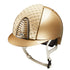 KEP Cromo Metal Gold sand - CHROME Rahmen mit Silber night Glitzersteinen - Metal sand Gitter und KEP Logo - CHROME Untergitter - Milano Beige Vorderteil Einsatz mit Silber night Glitzersteinen - CREAM Beriemung