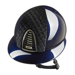 KEP Cromo 2.0 Glänzend Metal Blau - CHROME Rahmen und Untergitter - Glänzend Metal Blau Gitter und KEP Logo - Polo Visier - Vorderteil Einsatz Milano Velvet SHINING Blau