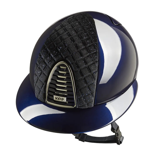 KEP Cromo 2.0 Glänzend Metal Blau - CHROME Rahmen und Untergitter - Glänzend Metal Blau Gitter und KEP Logo - Polo Visier - Vorderteil Einsatz Milano Velvet SHINING Blau