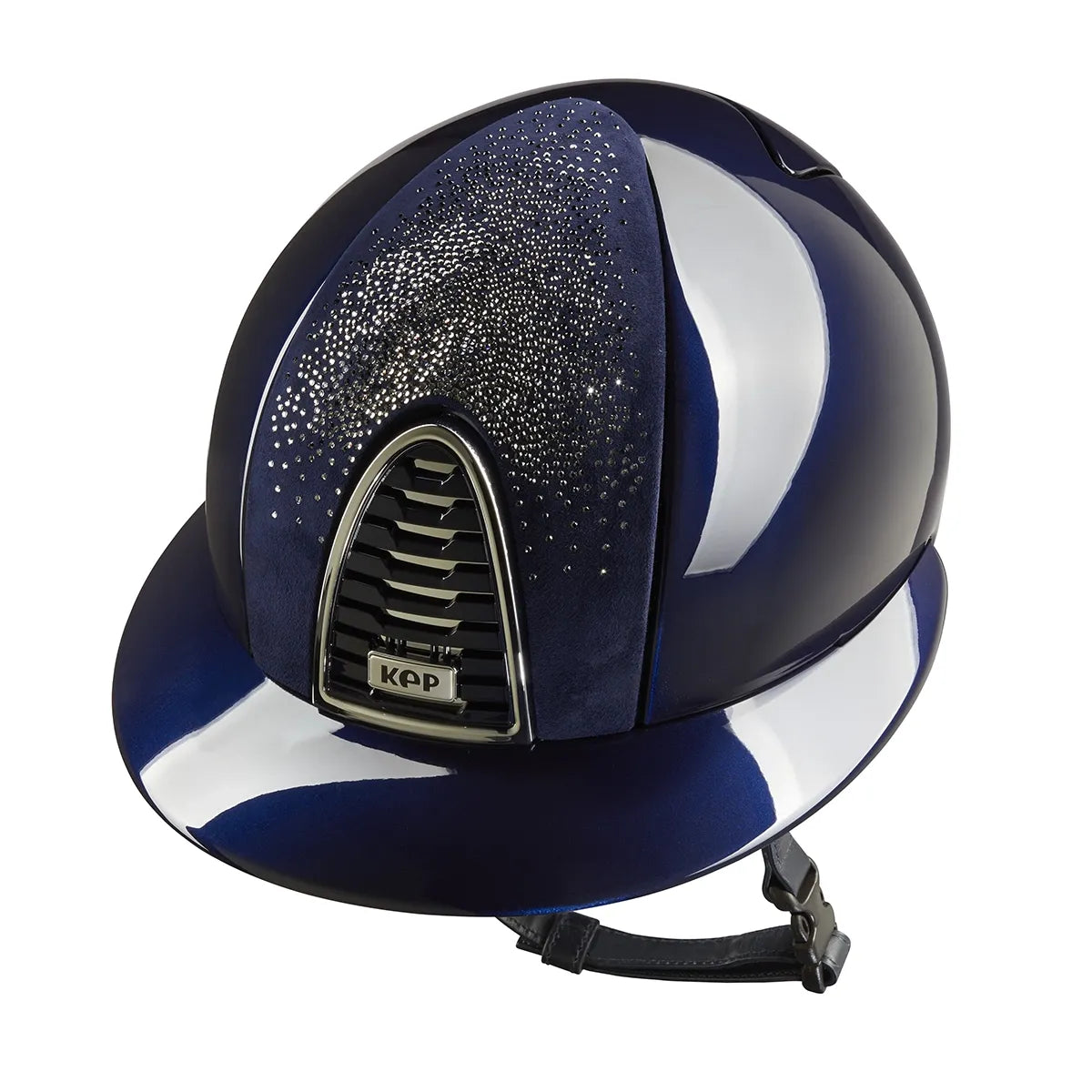KEP Cromo 2.0 Glänzend Blau - CHROME Rahmen, Untergitter und KEP Logo - Glänzend Blau Gitter - Vorderteil Einsatz NEBULA Blau und Silber - Polo Visier