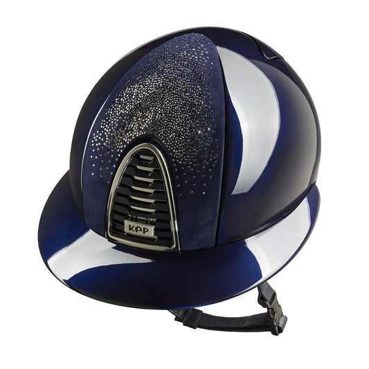 KEP Cromo 2.0 Glänzend Blau - CHROME Rahmen, Untergitter und KEP Logo - Glänzend Blau Gitter - Vorderteil Einsatz NEBULA Blau und Silber - Polo Visier