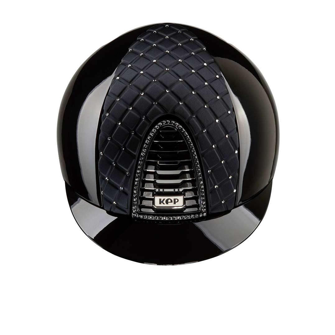 KEP Cromo 2.0 Glänzend Metal Schwarz - Glänzend Schwarz Rahmen mit Silber night Glitzersteinen - Glänzend Schwarz Gitter und KEP Logo - CHROME Untergitter - Milano Schwarz Vorderteil Einsatz mit Silber night Glitzersteinen