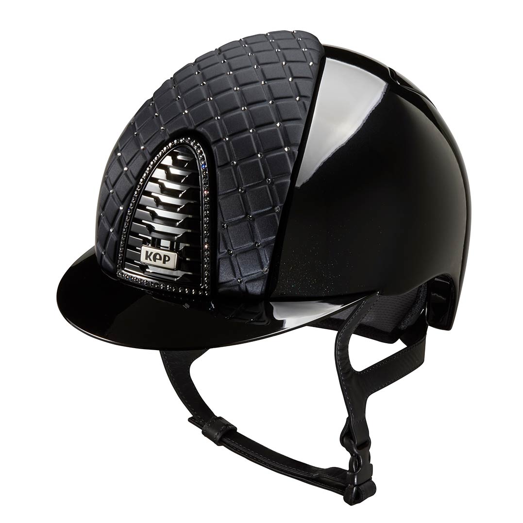 KEP Cromo 2.0 Glänzend Metal Schwarz - Glänzend Schwarz Rahmen mit Silber night Glitzersteinen - Glänzend Schwarz Gitter und KEP Logo - CHROME Untergitter - Milano Schwarz Vorderteil Einsatz mit Silber night Glitzersteinen
