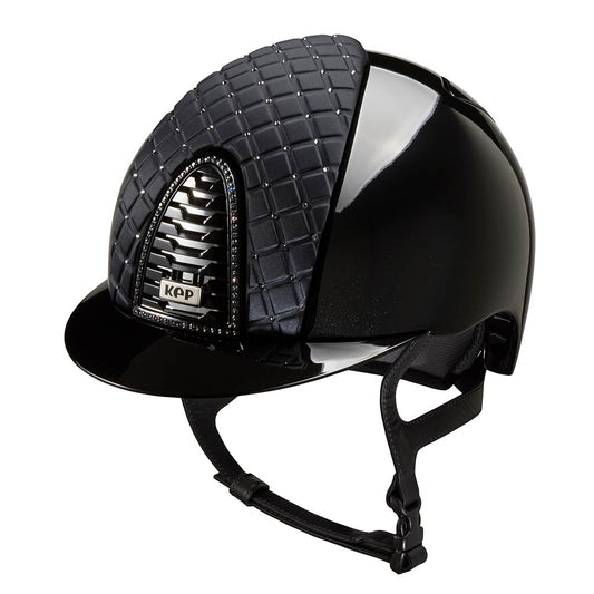 KEP Cromo 2.0 Glänzend Metal Schwarz - Glänzend Schwarz Rahmen mit Silber night Glitzersteinen - Glänzend Schwarz Gitter und KEP Logo - CHROME Untergitter - Milano Schwarz Vorderteil Einsatz mit Silber night Glitzersteinen