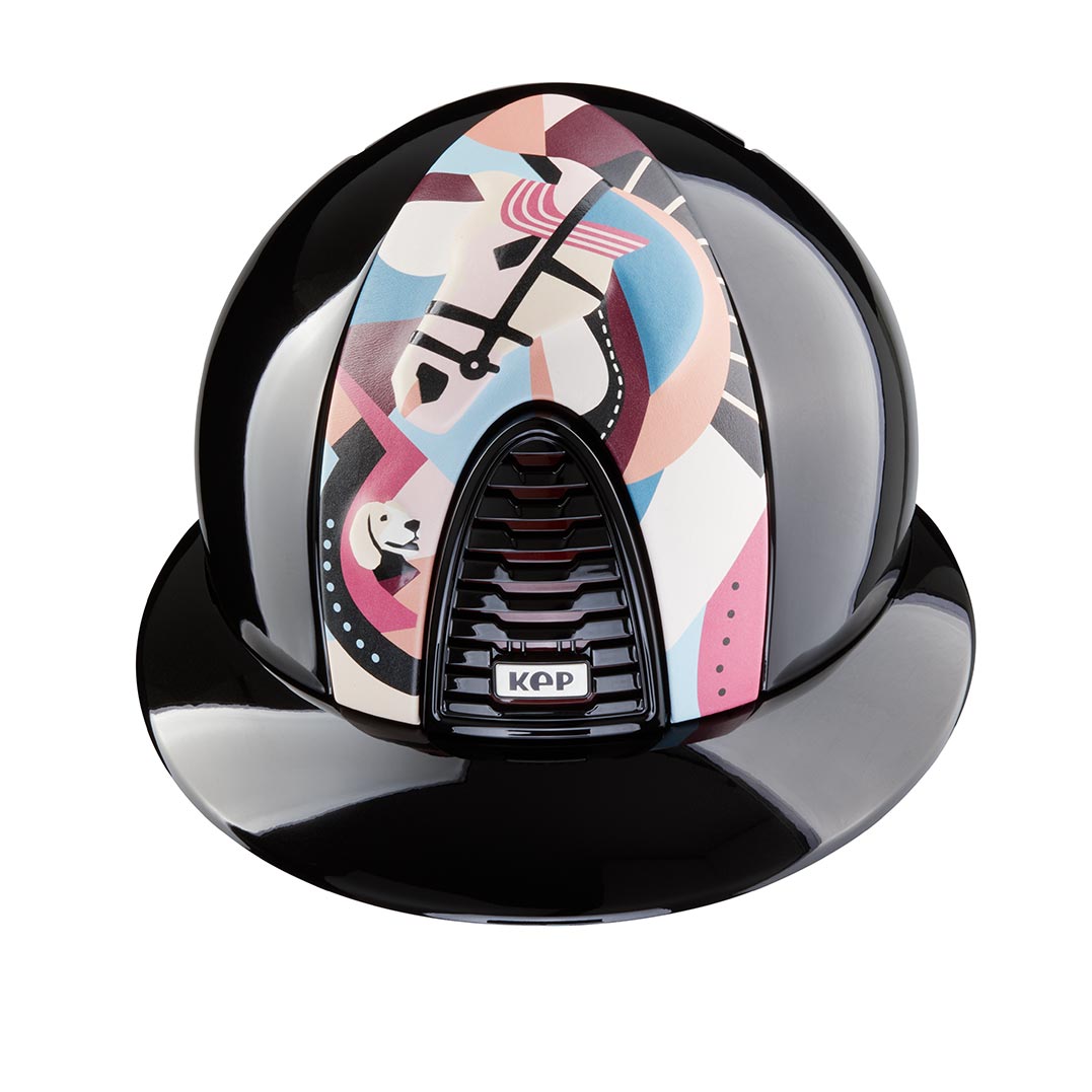 KEP Cromo 2.0 Glänzend Metal Schwarz - Glänzend Metal Schwarz Rahmen, Gitter, KEP Logo und Polo Visier - Metal Bordeaux Untergitter - PEGASUS Pink Vorderteil Einsatz