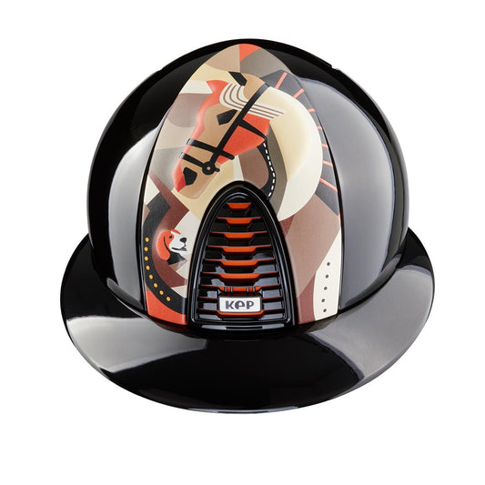 KEP Cromo 2.0 Glänzend Schwarz - Glänzend Schwarz Rahmen, Gitter, KEP Logo und Polo Visier - Tex Orange Untergitter - PEGASUS Orange Vorderteil Einsatz