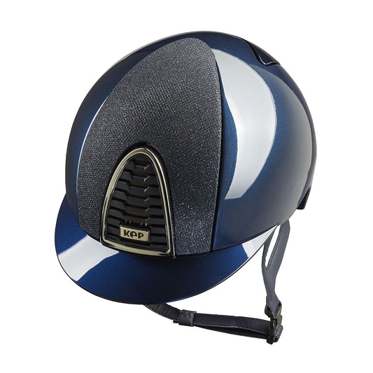 KEP Cromo 2.0 Shine Blau - CHROME Rahmen - Raw Blau Gitter, Untergitter und KEP Logo - Shine Blau Visier - Vorderteil Einsatz LUMINOR Blau