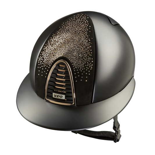 KEP Cromo 2.0 Textile Schwarz - ROSE GOLD Rahmen und Untergitter - Textile Schwarz Gitter und KEP Logo - Vorderteil Einsatz NEBULA Schwarz und ROSE GOLD - Polo Visier