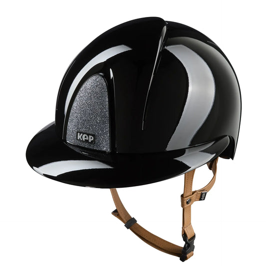 KEP Smart Nova Metal Glänzend Schwarz - Beige Beriemung - Polo Visier - Glitzer Silber