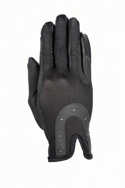 GOOD LUCK Schlupfhandschuh mit Hufeisenoptik und Glitzersteinen sowie Mesh Oberhand