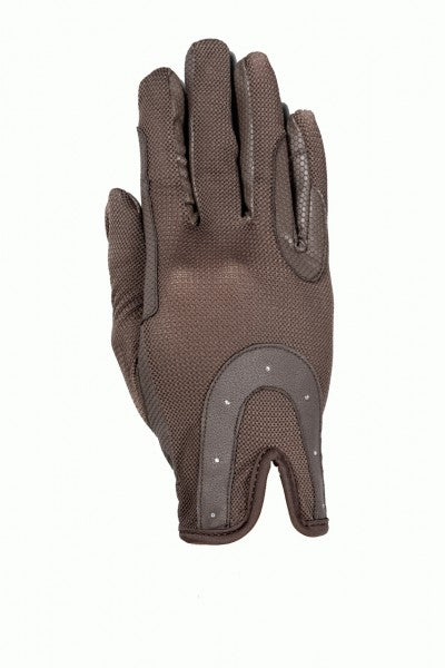 GOOD LUCK Schlupfhandschuh mit Hufeisenoptik und Glitzersteinen sowie Mesh Oberhand