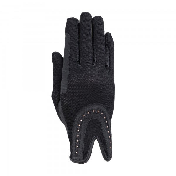 GOOD LUCK GLITTER Schlupfhandschuh mit Hufeisenoptik und Glitzersteinen sowie Mesh Oberhand