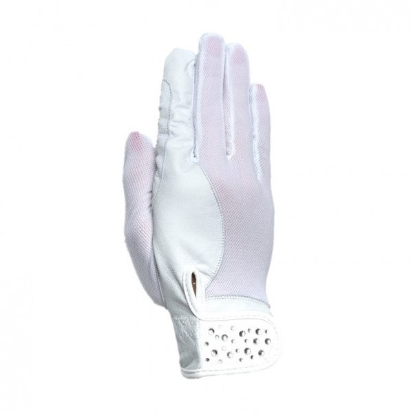 TOKIO Reithandschuhe aus Ziegenleder mit Mesh-Material und Kunststoffsteinen auf dem Verschluss