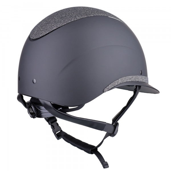 Reithelm "Comfort Sparkle", matte ABS-Außenschale mit grauem Glitzer und Chrom-Detail, stufenlos verstellbar, EN1384:2023