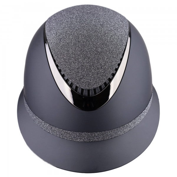 Reithelm "Comfort Sparkle", matte ABS-Außenschale mit grauem Glitzer und Chrom-Detail, stufenlos verstellbar, EN1384:2023