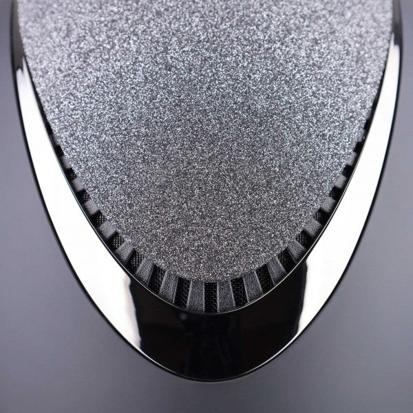 Reithelm "Comfort Sparkle", matte ABS-Außenschale mit grauem Glitzer und Chrom-Detail, stufenlos verstellbar, EN1384:2023