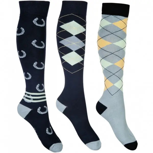 Reitsocken -Cardiff- 3er Set dunkelblau/salbei