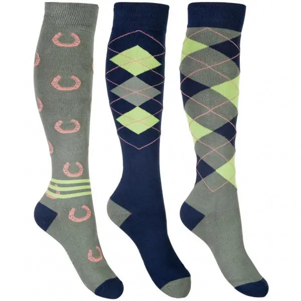Reitsocken -Cardiff- 3er Set navy/olivgrün