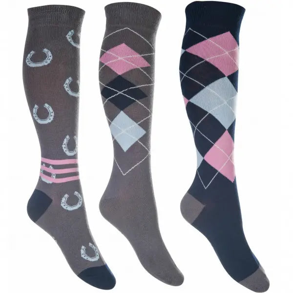 Reitsocken -Cardiff- 3er Set Grau/Blau